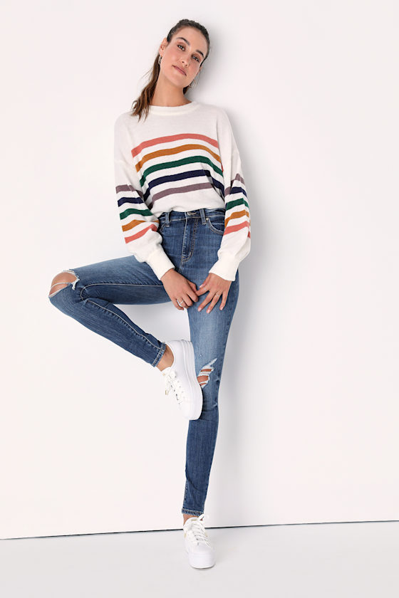 Distressed Medium Wash Skinny Jeans
