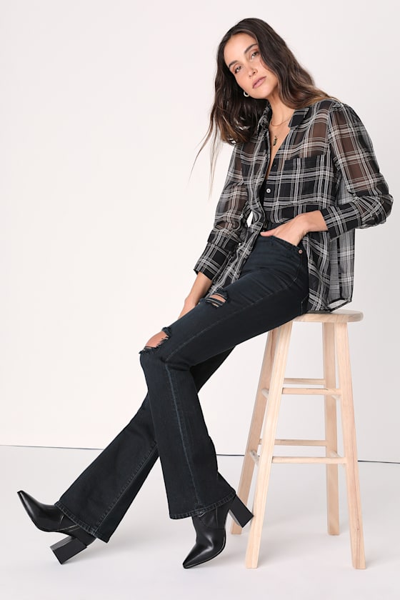Go-Getter Black High-Rise Distressed Flare Jeans 5