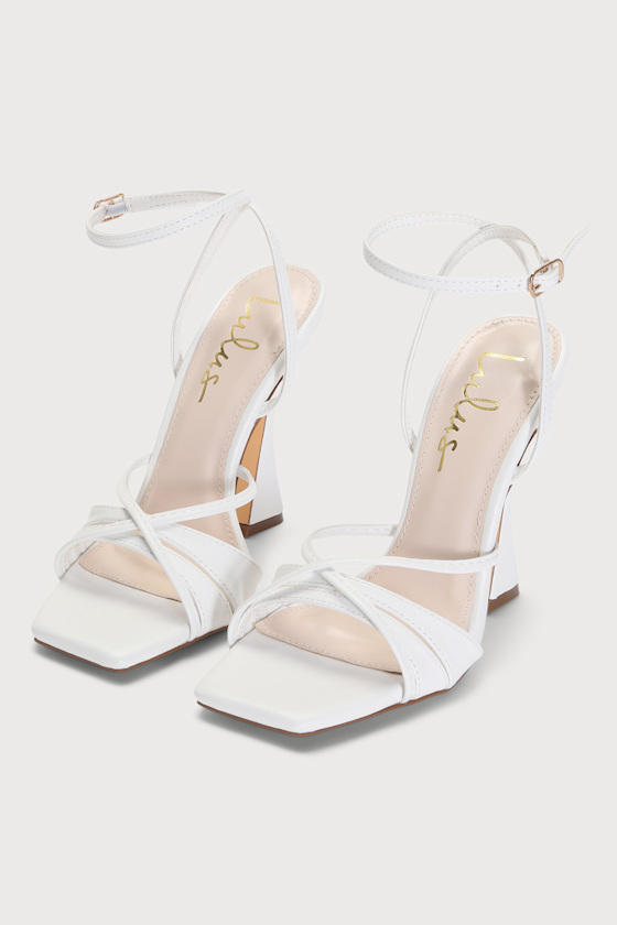 Yanta White Strappy Square-Toe High Heel Sandals 3