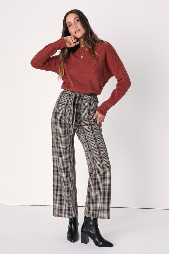 Allegra K Womens Casual Plaid Elastic Waistband High Waist Pants   Walmartcom