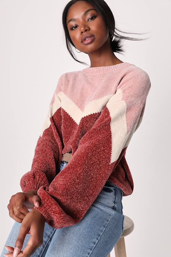 Constant Cuddles Pink Chevron Chenille Knit Sweater - thumbnail 4