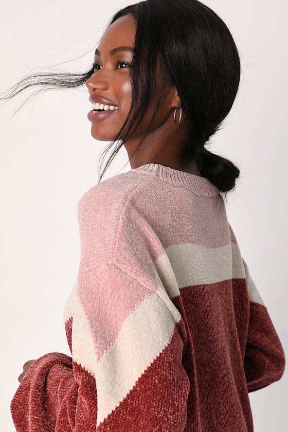 Constant Cuddles Pink Chevron Chenille Knit Sweater - thumbnail 5