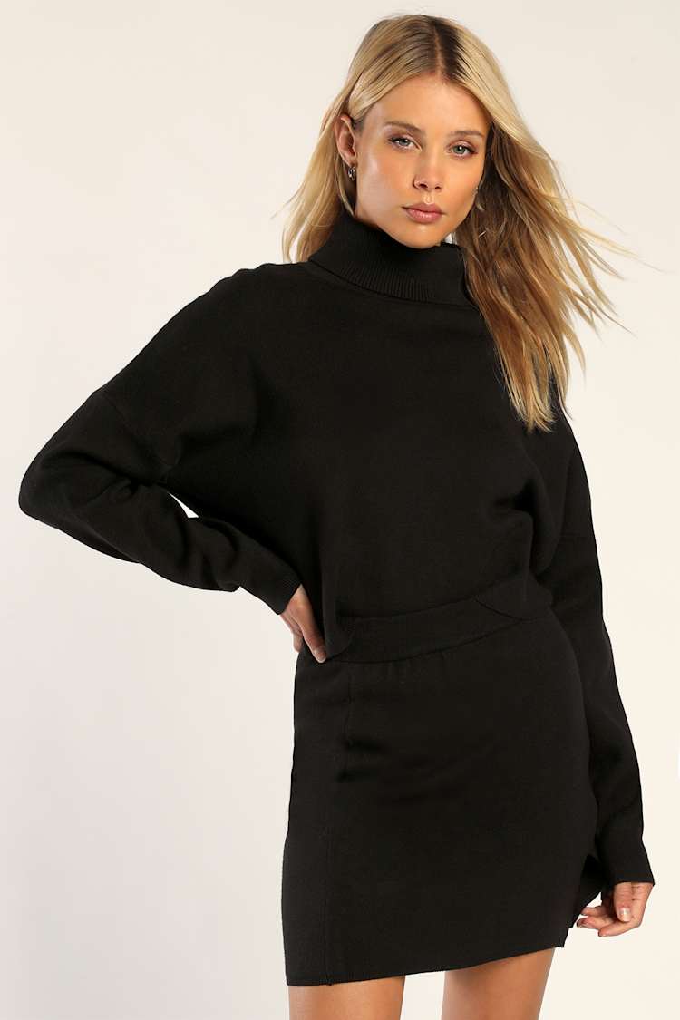 Black Dress Lulus Sweater Dress Frosty Forecast Black Turtleneck