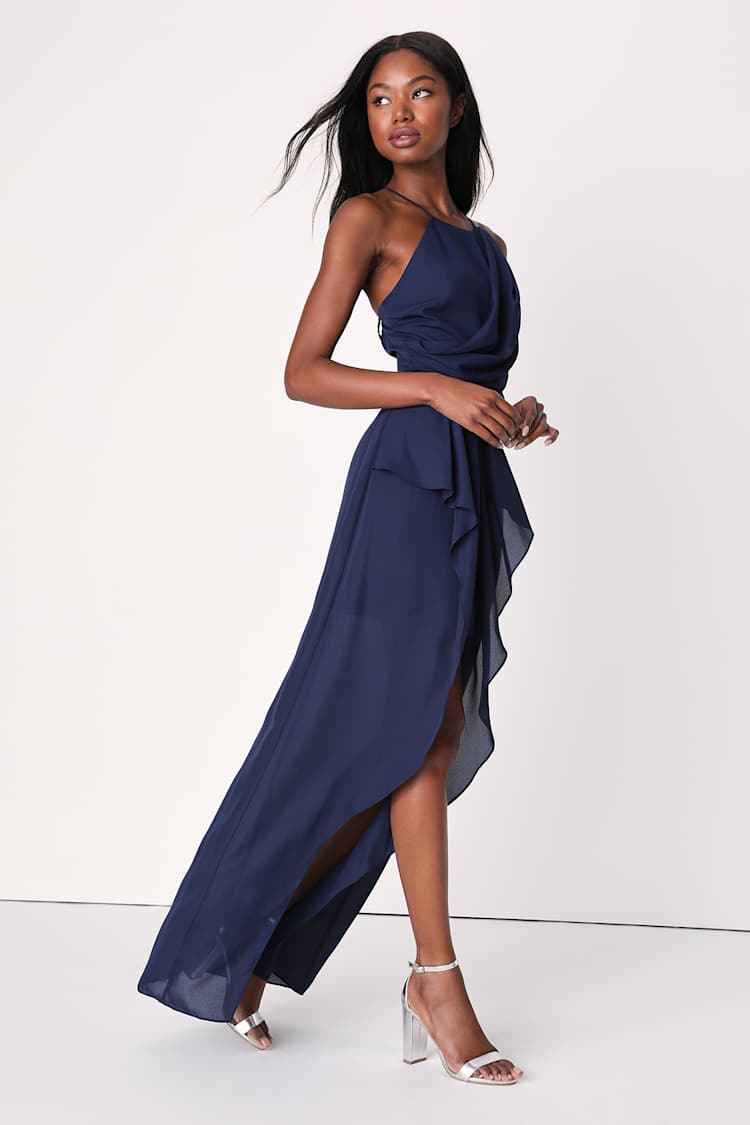 Navy Blue Dress - Strappy Back Dress - Ruffled Maxi Dress -Lulus Navy Blue Dress - Strappy Back Dress - Ruffled Maxi Dress -Lulus