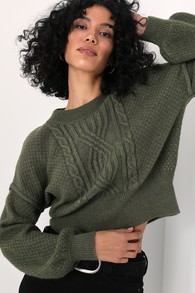 Cozy Cause Heather Olive Cable Knit Sweater