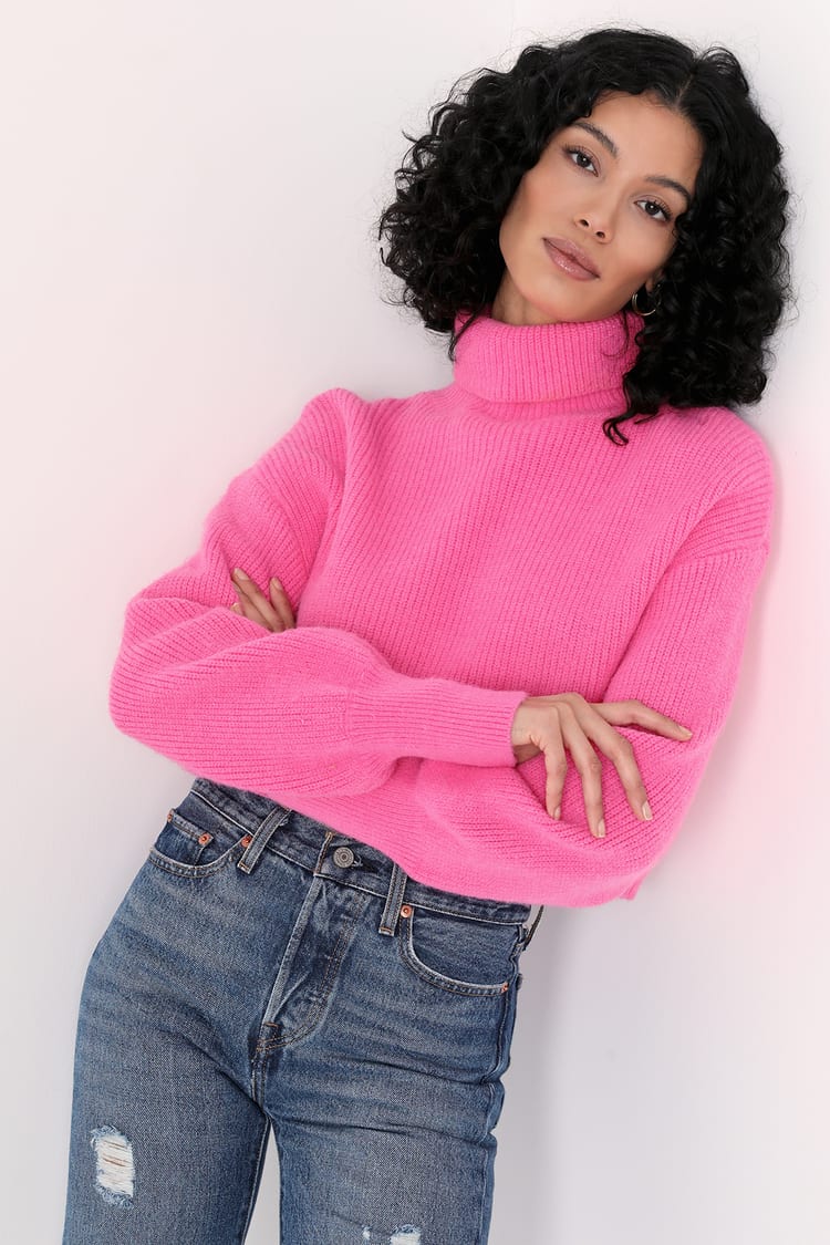 Hot Pink Sweater - Turtleneck Sweater - Cropped Turtleneck - Lulus