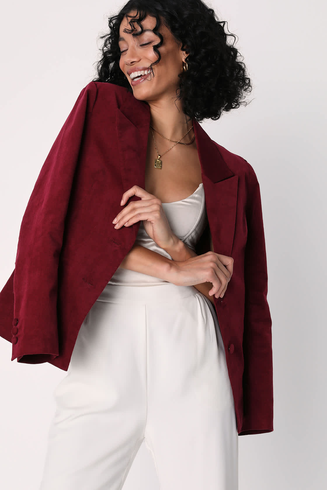 ashley Flower Plunge Blazer in burgundy main image 1