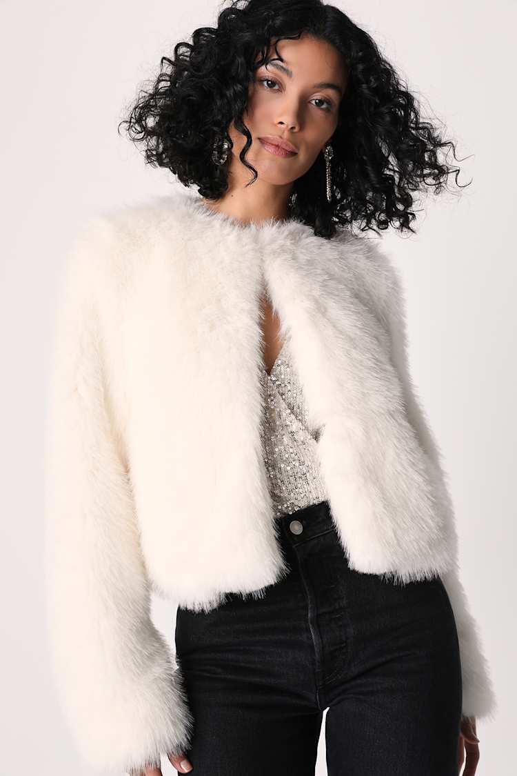 Ivory Fur Jacket - Cropped Faux Fur Jacket - Fuzzy Jacket - Lulus
