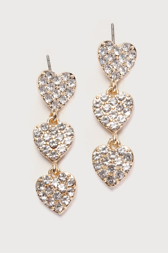 My Amour Gold Rhinestone Heart Drop Earrings 1