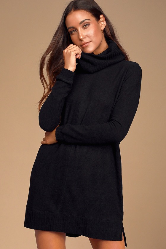 Sweater Dress - Black Sweater Dress - Cowl Neck Sweater Dress - Lulus