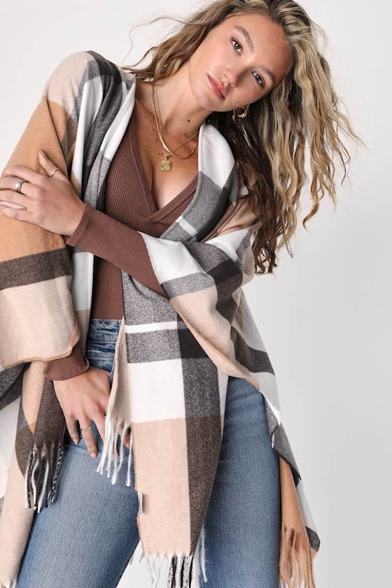 Winter Streets Brown and Black Oversized Plaid Wrap 1