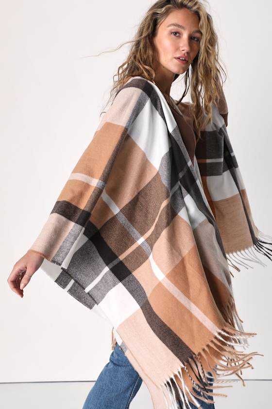 Winter Streets Brown and Black Oversized Plaid Wrap 5