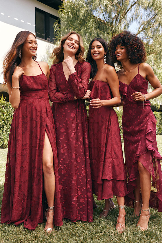 First Impressions Burgundy Long Sleeve Burnout Maxi Wrap Dress 6