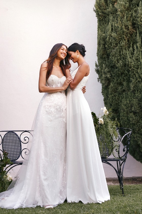 White Lace Dress Embroidered Dress Strapless Wedding Dress Lulus