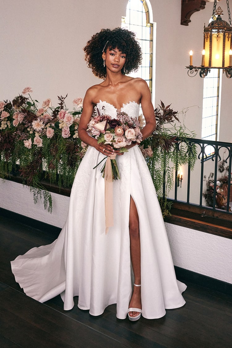 Now and Always White Beaded Embroidered Strapless Gown