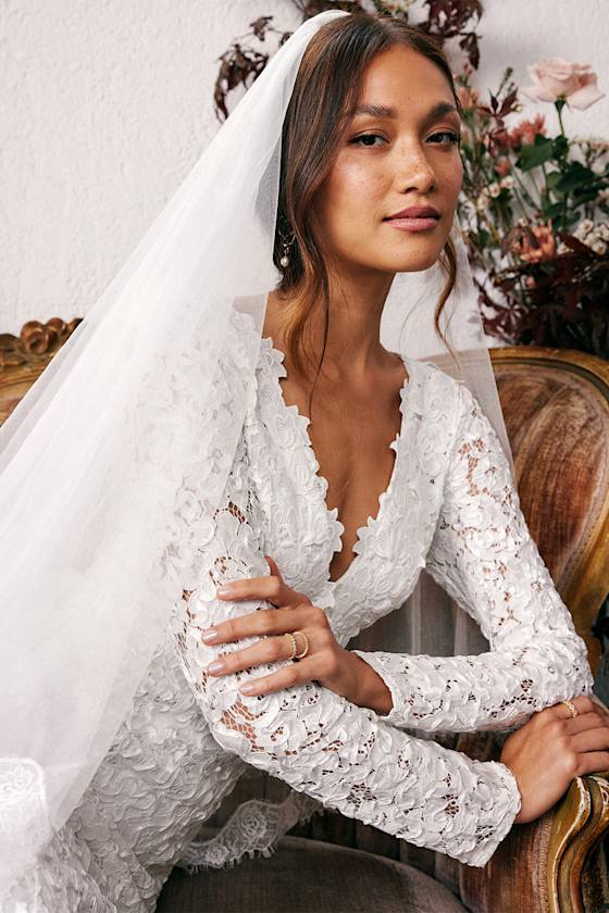 Following Your Heart White Lace Long Sleeve Maxi Dress 1