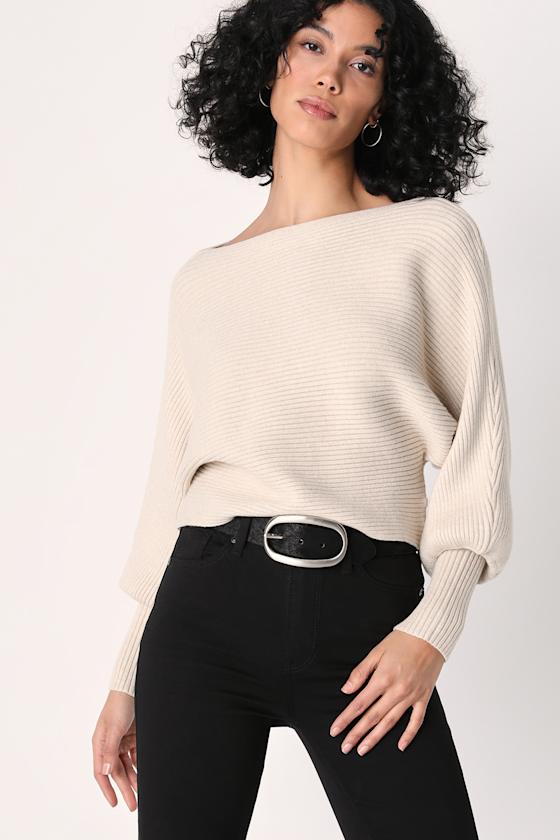 Beige Ribbed Sweater - Doman Sleeve Sweater - Pullover Sweater - Lulus