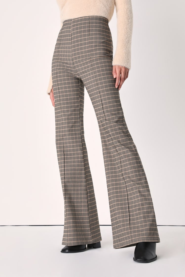 Black & Yellow Plaid Pants - High Waisted Flares - Pull On Pants - Lulus