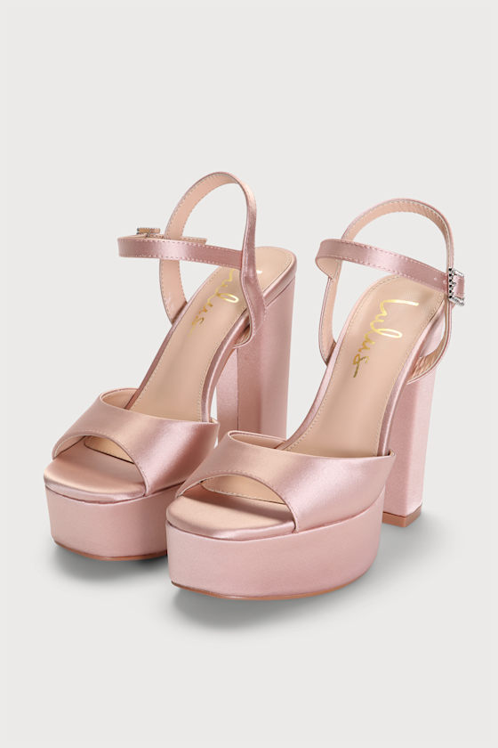 Pietro Rose Gold Satin Platform Square Toe High Heel Sandals 2