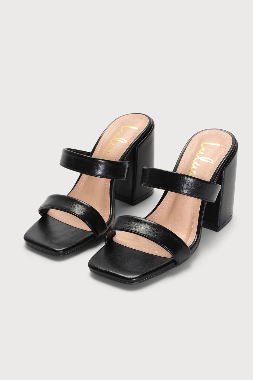 Quess Black High Heel Slide Sandals