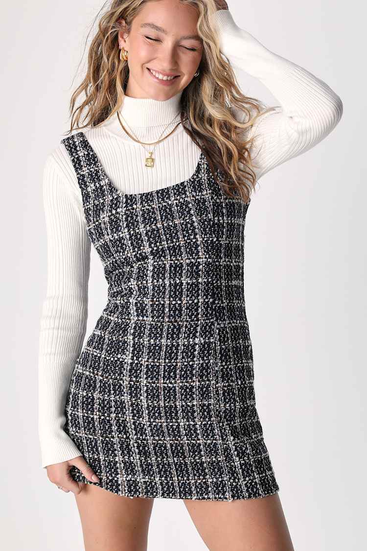 Tweed the Way Navy Blue Tweed Sleeveless Mini Dress