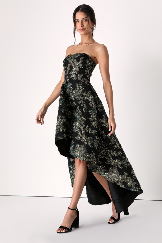 Green floral high low on sale dress