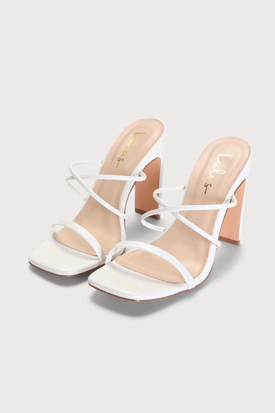 Mullane White Strappy High Heel Slide Sandals