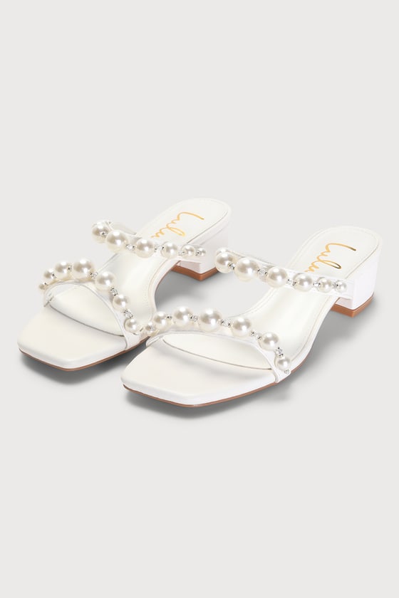 Lulus Damii White Pearl Slide Sandal Heels