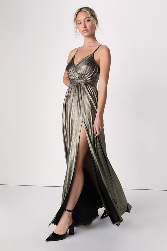 Beyond Exquisite Gold Metallic Lurex Maxi Dress 4