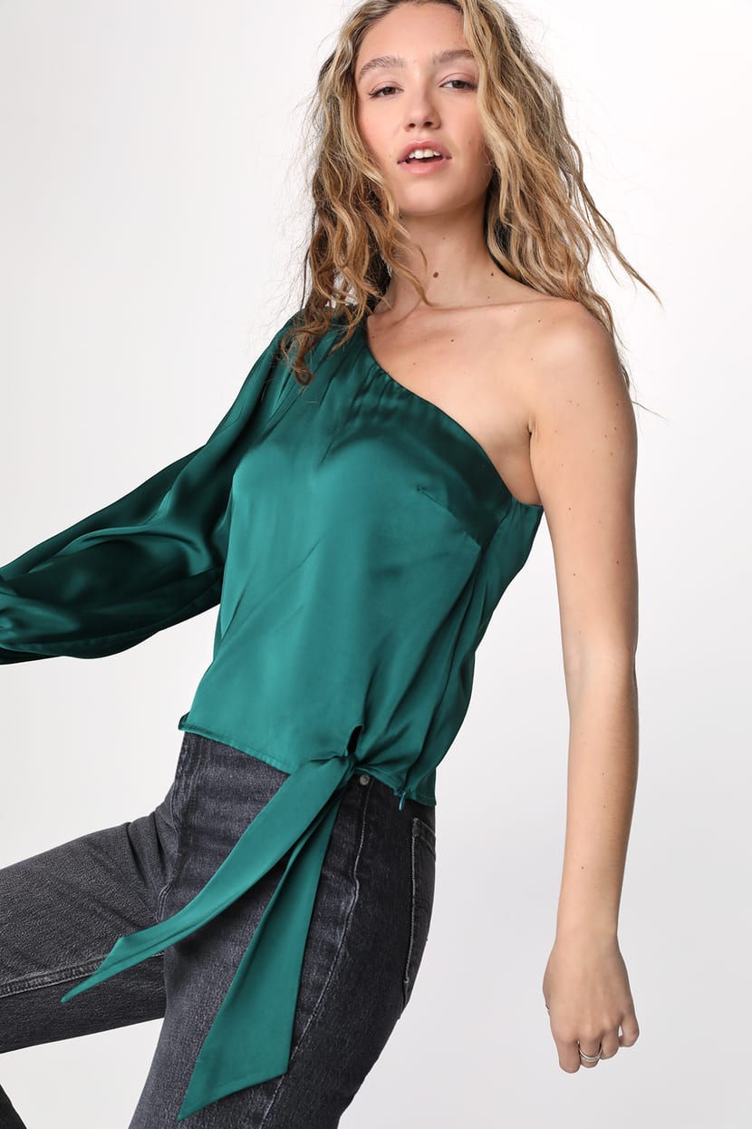 Ambitiøs formel fjols Emerald Green One-Shoulder Top - Satin Top - One Shoulder Blouse - Lulus