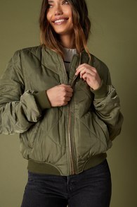 Style Expedition Olive Green Quilted Bomber Jacket