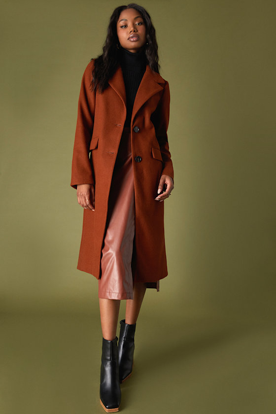 Layer Loving Rust Brown Peacoat 7