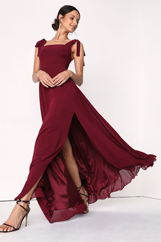 Love Me Forever Burgundy Square Neck Maxi Dress