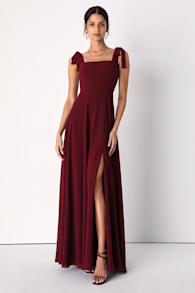 Love Me Forever Burgundy Tie-Strap Square Neck Maxi Dress 2