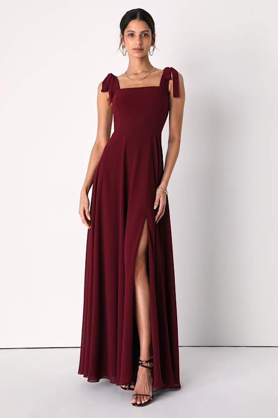 Love Me Forever Burgundy Tie-Strap Square Neck Maxi Dress 2