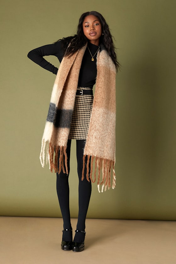Nida Ivory Multi Color Block Fringe Scarf 1