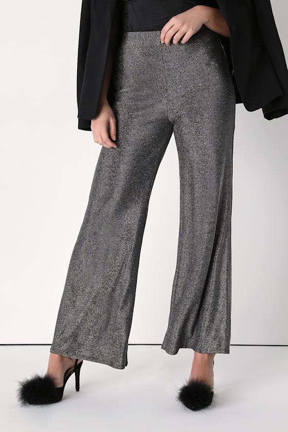 LIBERTY GLITTER PANTS グレー Uillui Glitter Sequin Palazzo Pants for Women Fashion