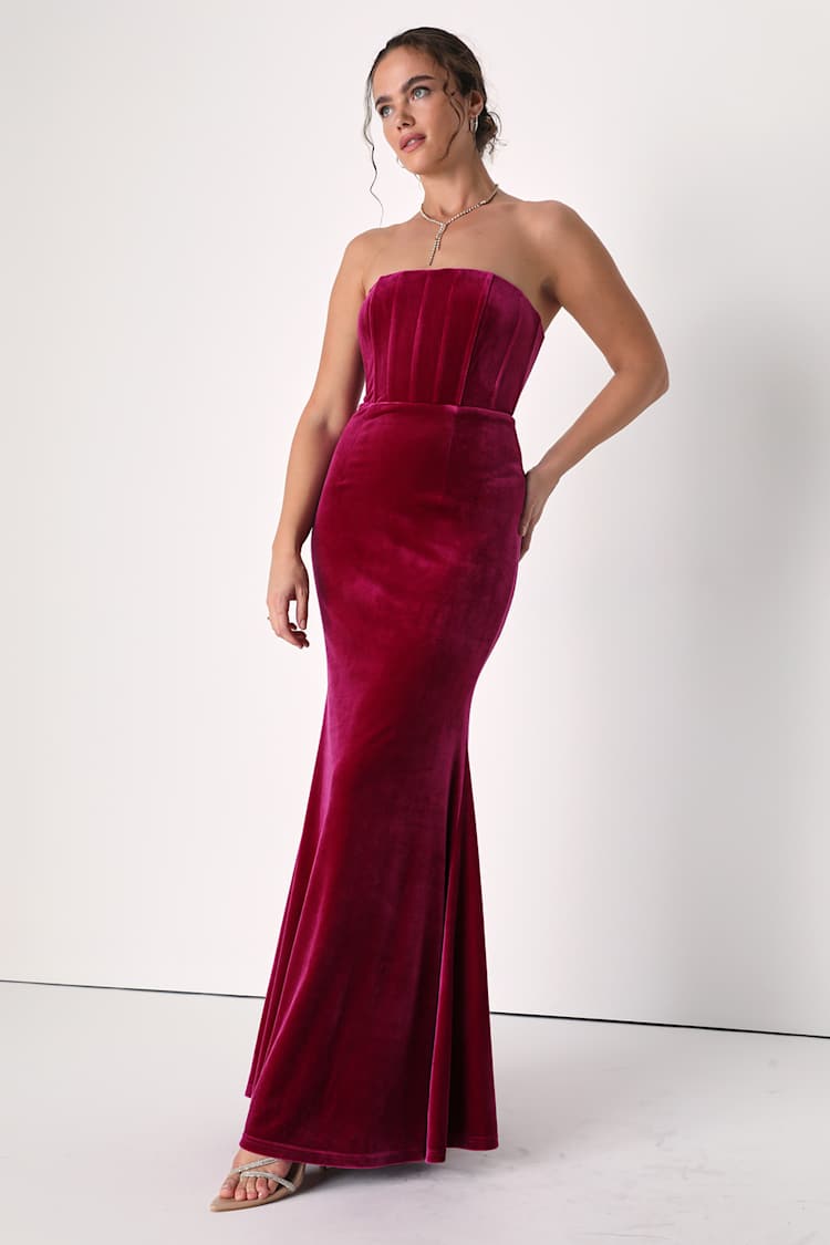 Berry Pink Maxi - Velvet Maxi Dress - Strapless Maxi Dress - Lulus