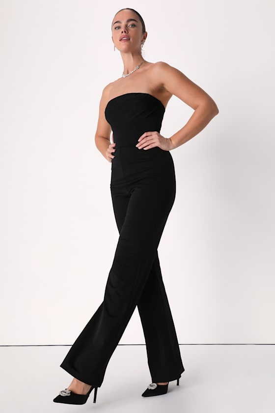 Solid Strpless Top Straight Leg Slim Jumpsuit
