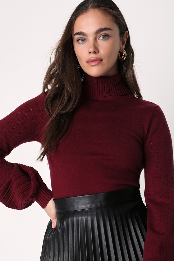 Turtleneck Sweater - Burgundy Sweater - Balloon Sleeve Sweater - Lulus