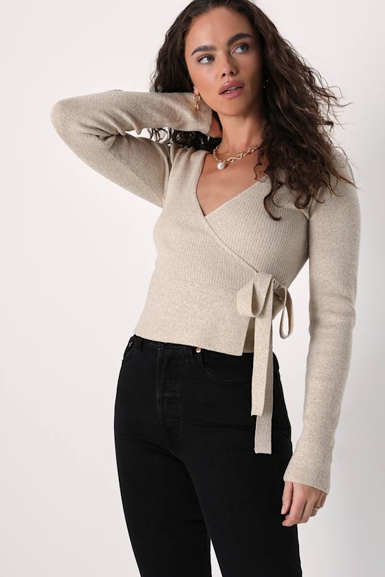 Season to Shine Cream and Gold Lurex Wrap Sweater Top 2