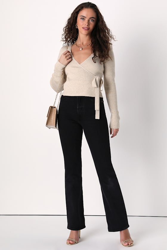 Season to Shine Cream and Gold Lurex Wrap Sweater Top 3