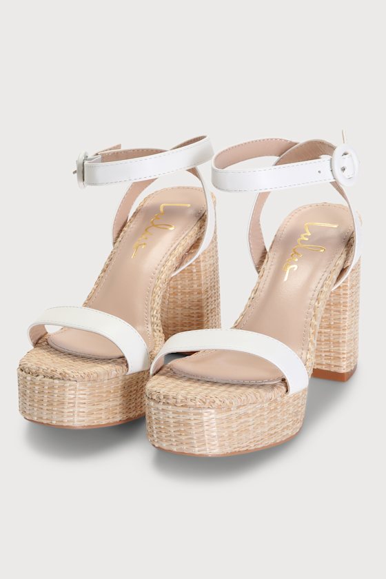Mosey White Raffia Platform High Heel Sandals 2