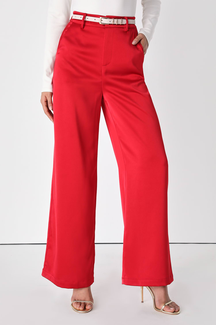 Modern Approach Red Satin Wide Leg Pants