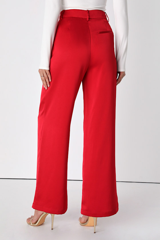 Modern Approach Red Satin Wide-Leg Pants - thumbnail 4
