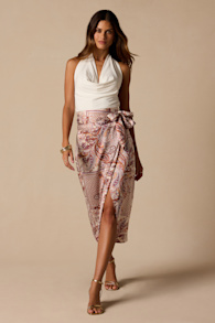Take A Walk With Me Rust Paisley Print Satin Wrap Midi Skirt 2