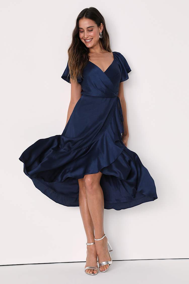 liquorish layered lace 3 4 sleeve midi dress Flowing Midi Dress with 3/4 Sleeves and Dramatic Drape Spring/Summer '26 Blue Sparkle / XX-Large