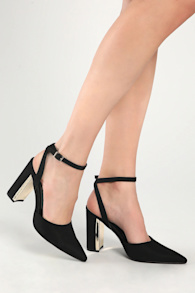 Laura II Black Suede Ankle Strap Pointed-Toe Pumps 5