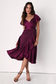Serene Sight Plum Purple Midi Wrap Dress