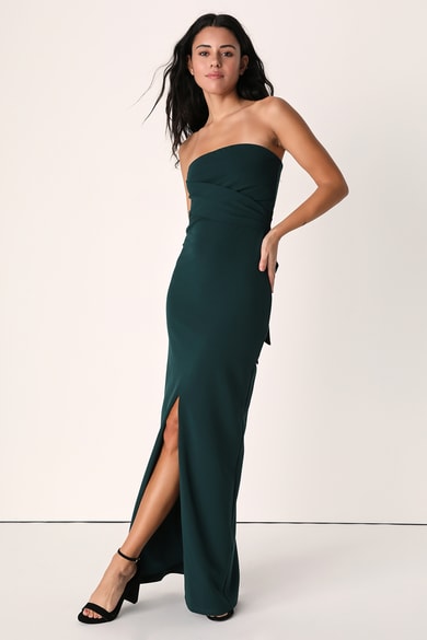 Green Velvet Dress - Strapless Maxi Dress - Plunging Maxi Dress - Lulus